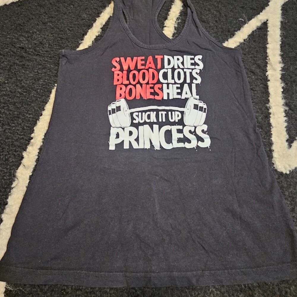 Woman's Razorback Graphic Tank "Sweat Dries Blood Clots Bones Heal..."